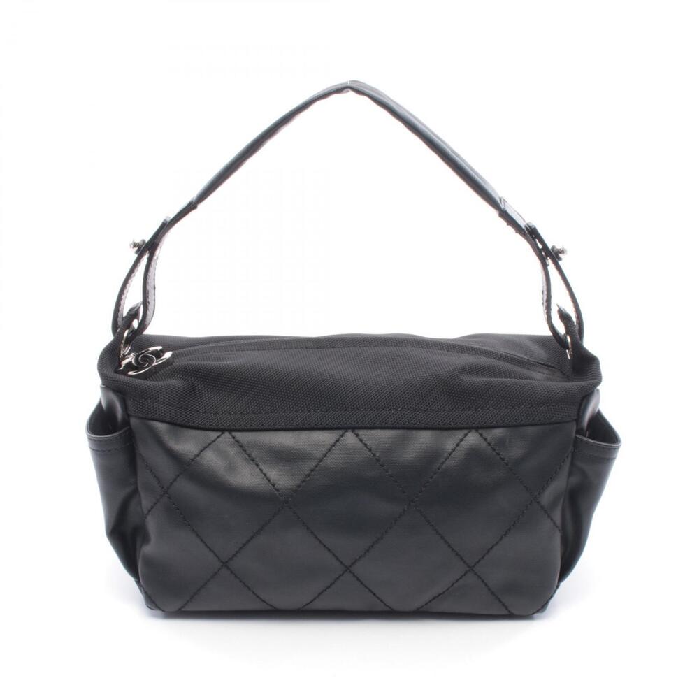 Chanel Paris Biarritz Shoulder Bag Canvas Leather Black